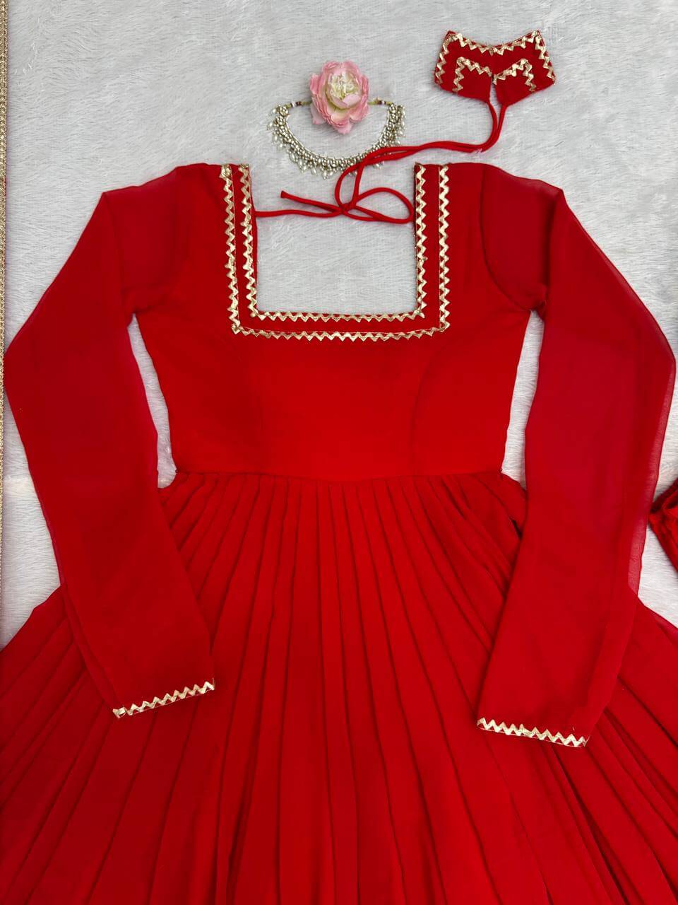 Embroidered Georgette Anarkali Suit Set with Dupatta
