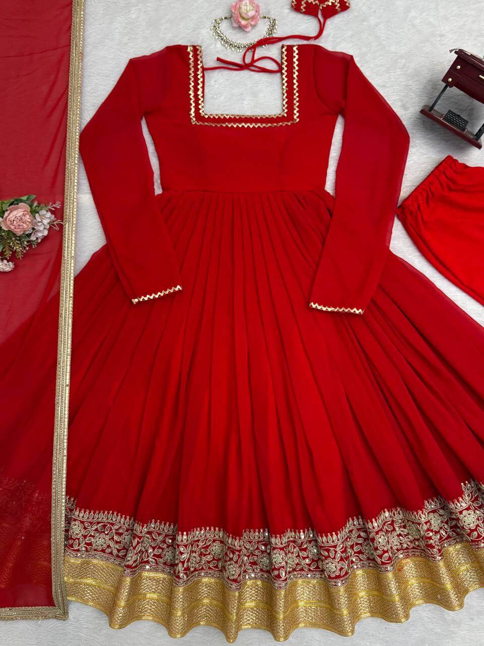 Embroidered Georgette Anarkali Suit Set with Dupatta