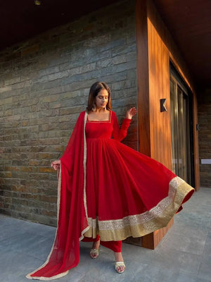 Embroidered Georgette Anarkali Suit Set with Dupatta