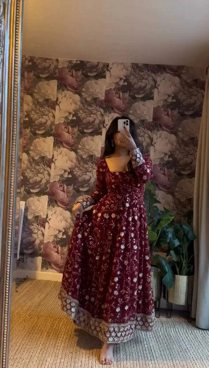 Embroidered Georgette Anarkali Suit Set