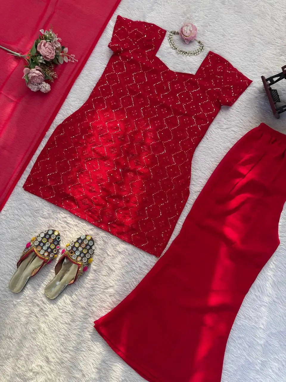 Embroidered Georgette Bootcut Suit Set