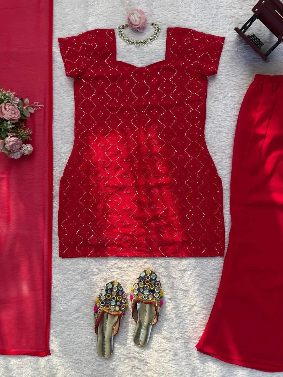 Embroidered Georgette Bootcut Suit Set