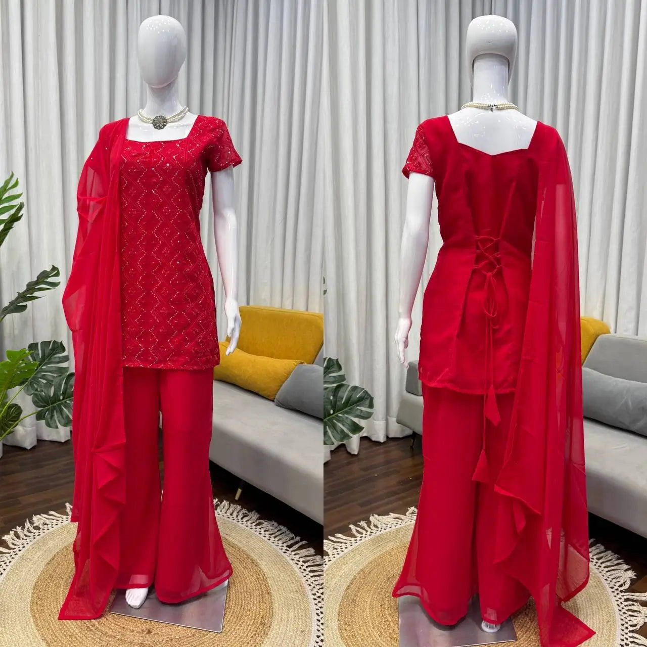 Embroidered Georgette Bootcut Suit Set