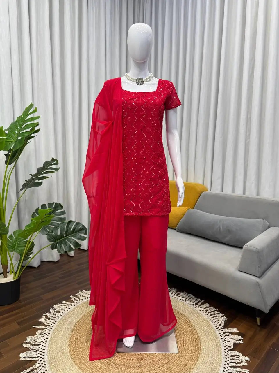 Embroidered Georgette Bootcut Suit Set