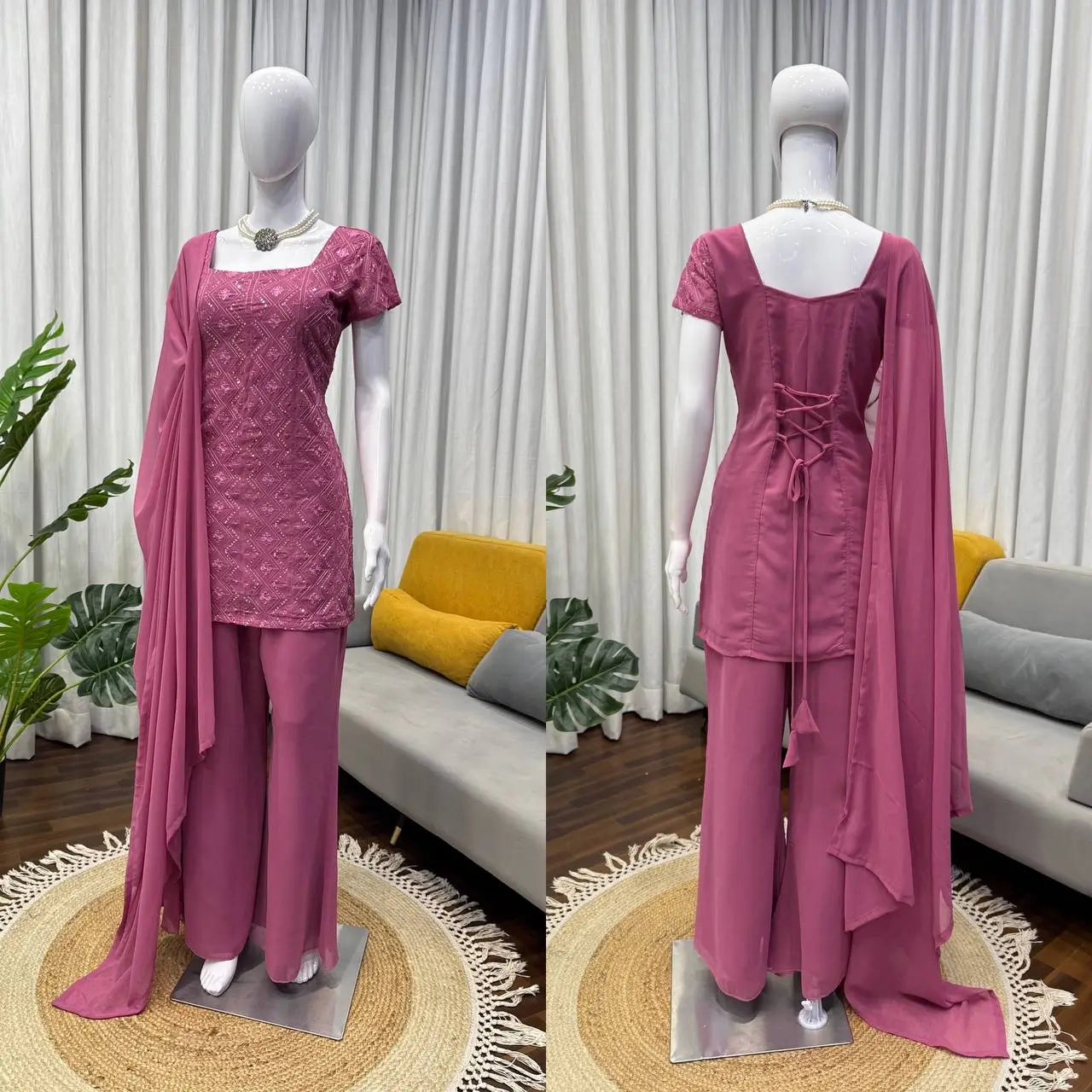 Embroidered Georgette Bootcut Suit Set