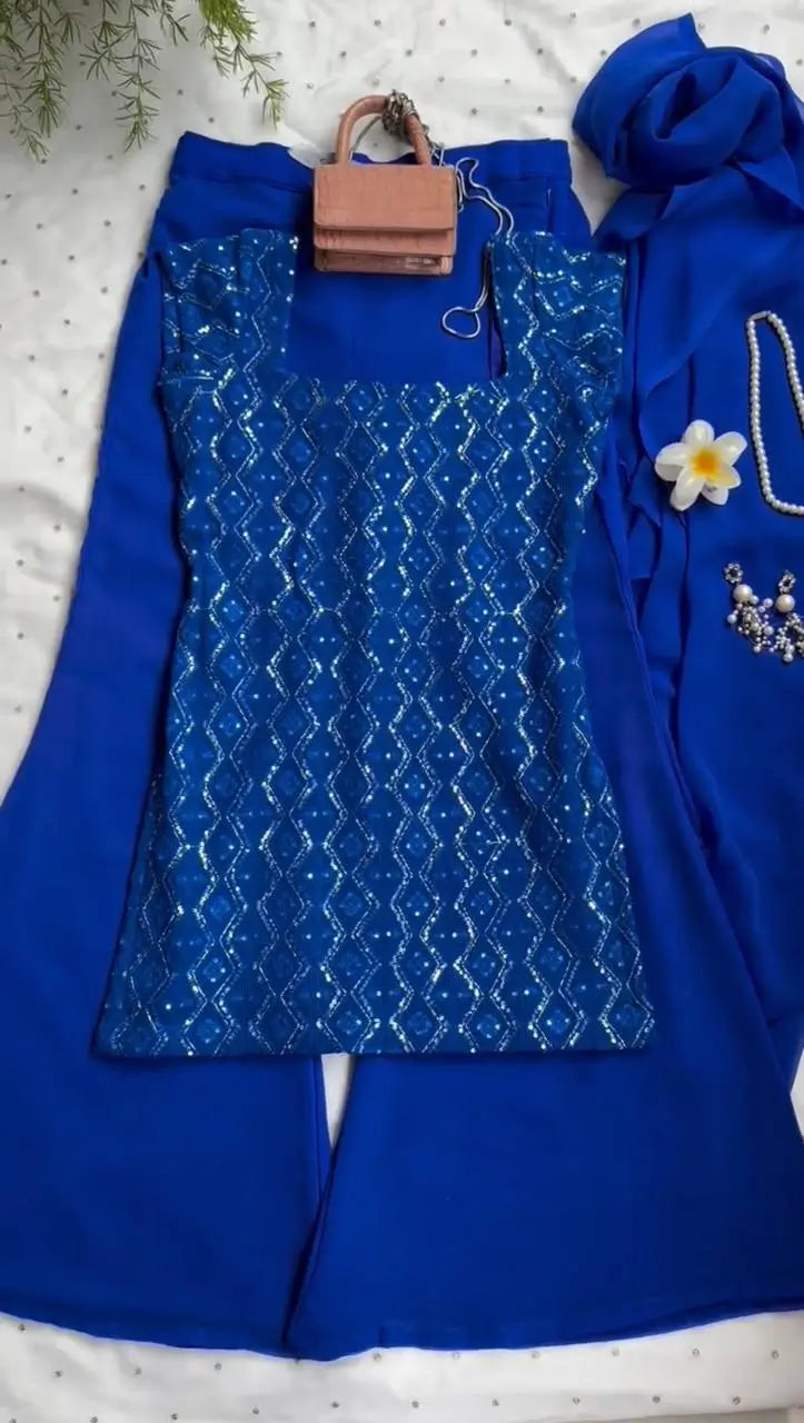 Embroidered Georgette Bootcut Suit Set