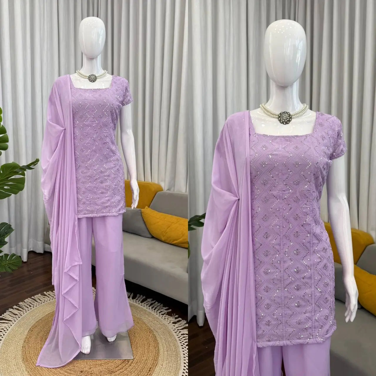 Embroidered Georgette Bootcut Suit Set