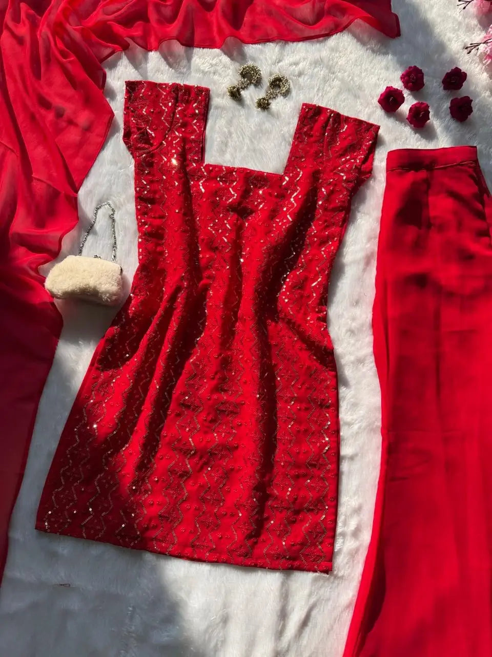 Embroidered Georgette Bootcut Suit Set