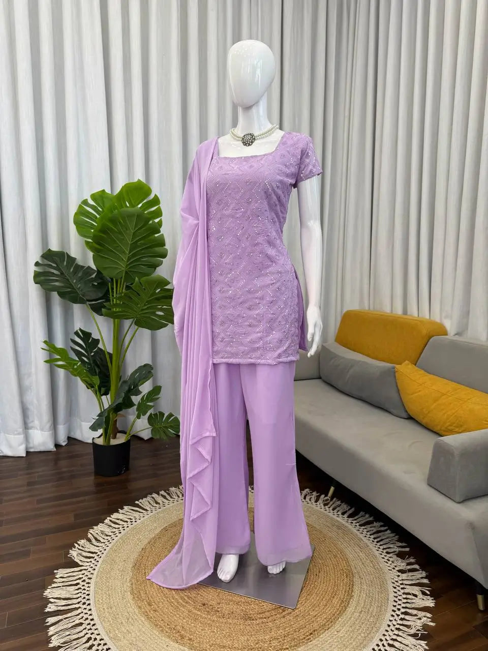 Embroidered Georgette Bootcut Suit Set