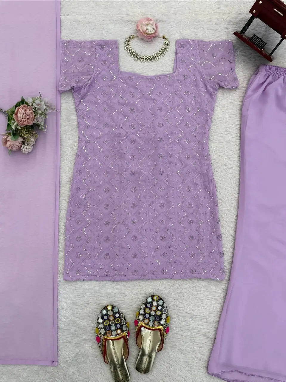 Embroidered Georgette Bootcut Suit Set