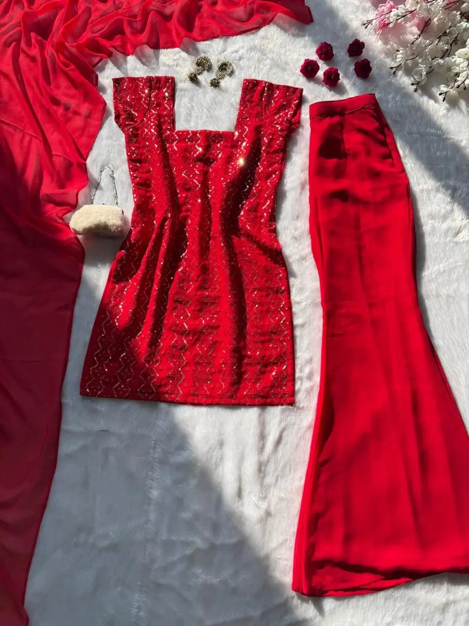 Embroidered Georgette Bootcut Suit Set