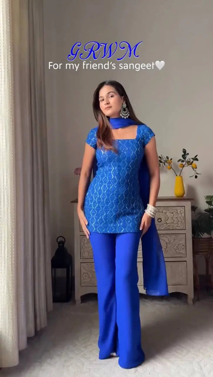 Embroidered Georgette Bootcut Suit Set