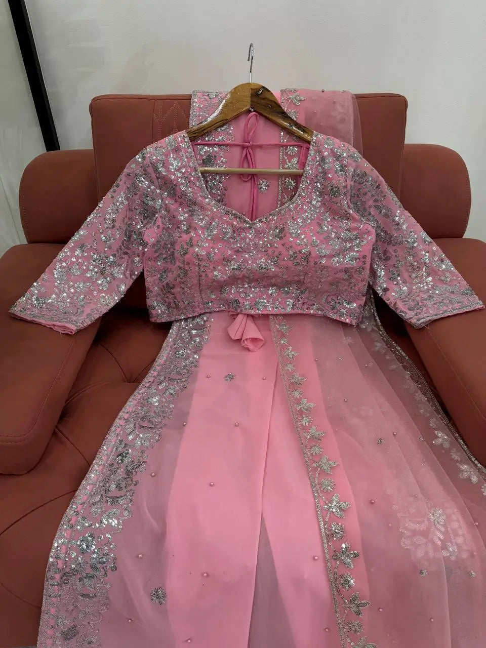 Embroidered Georgette Designer Saree with Net Dupatta