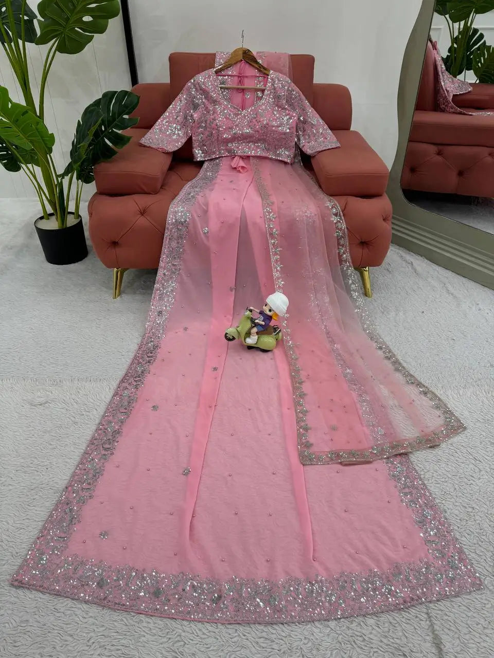 Embroidered Georgette Designer Saree with Net Dupatta