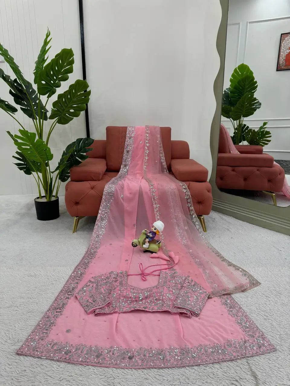 Embroidered Georgette Designer Saree with Net Dupatta