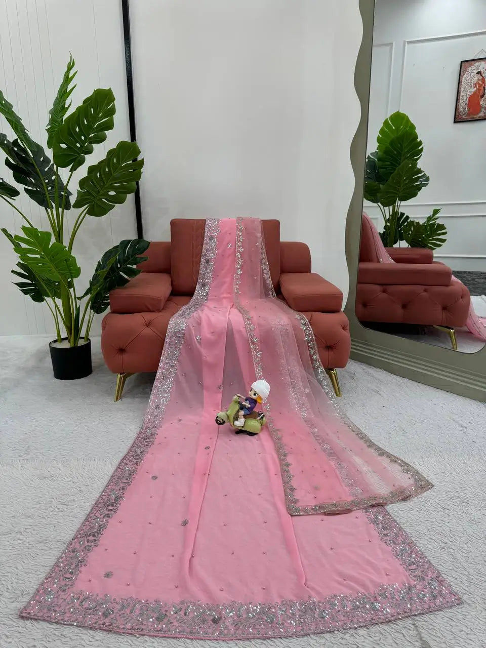 Embroidered Georgette Designer Saree with Net Dupatta