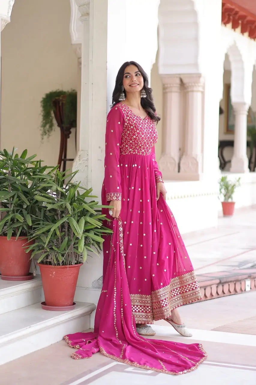 Embroidered Georgette Festive Gown Set