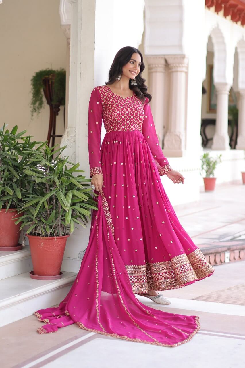 Embroidered Georgette Festive Gown Set