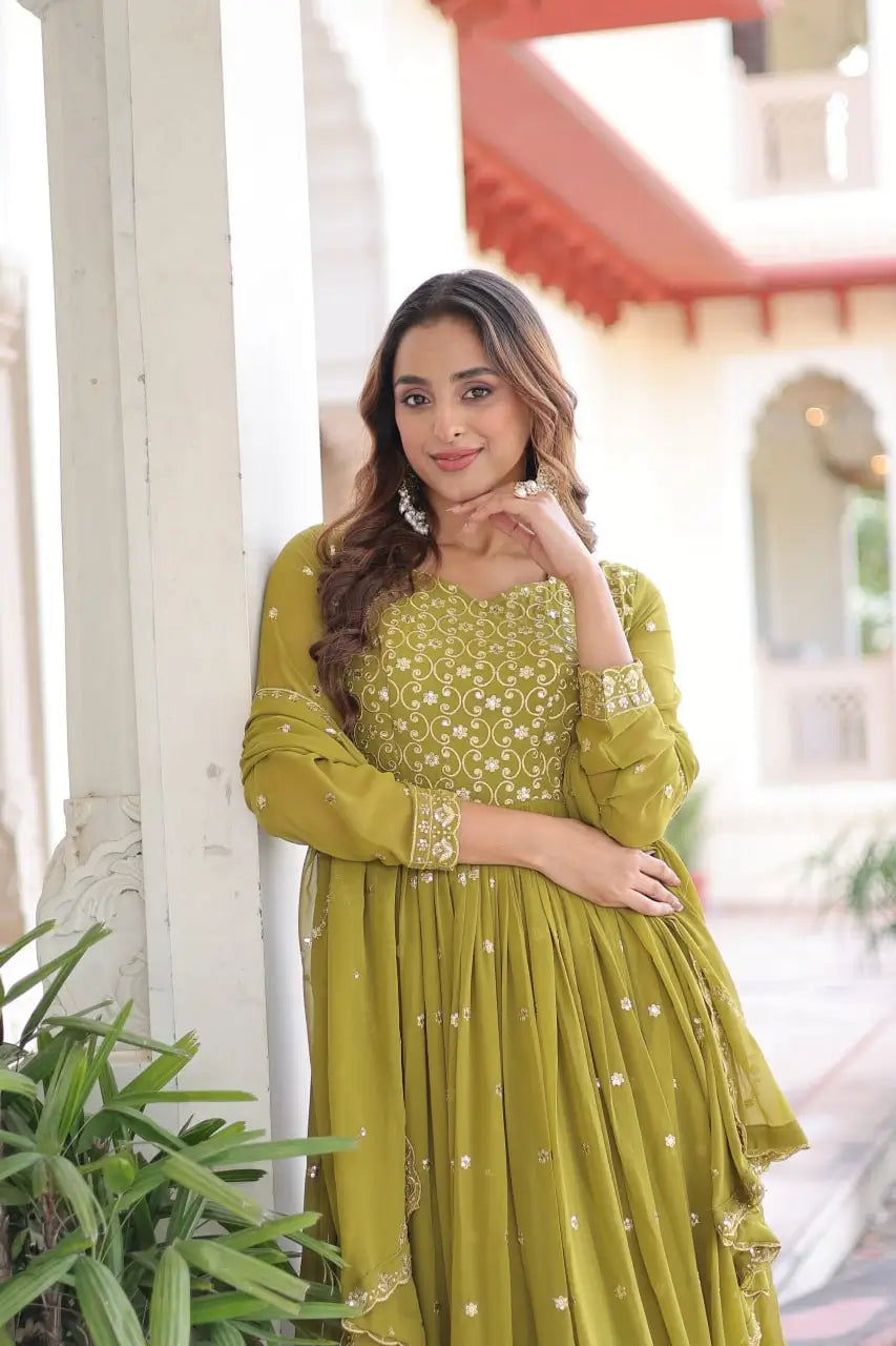 Embroidered Georgette Festive Gown Set