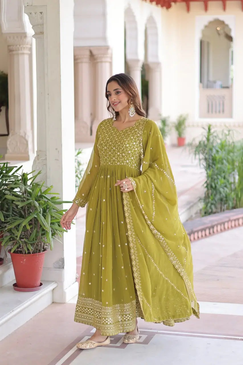 Embroidered Georgette Festive Gown Set