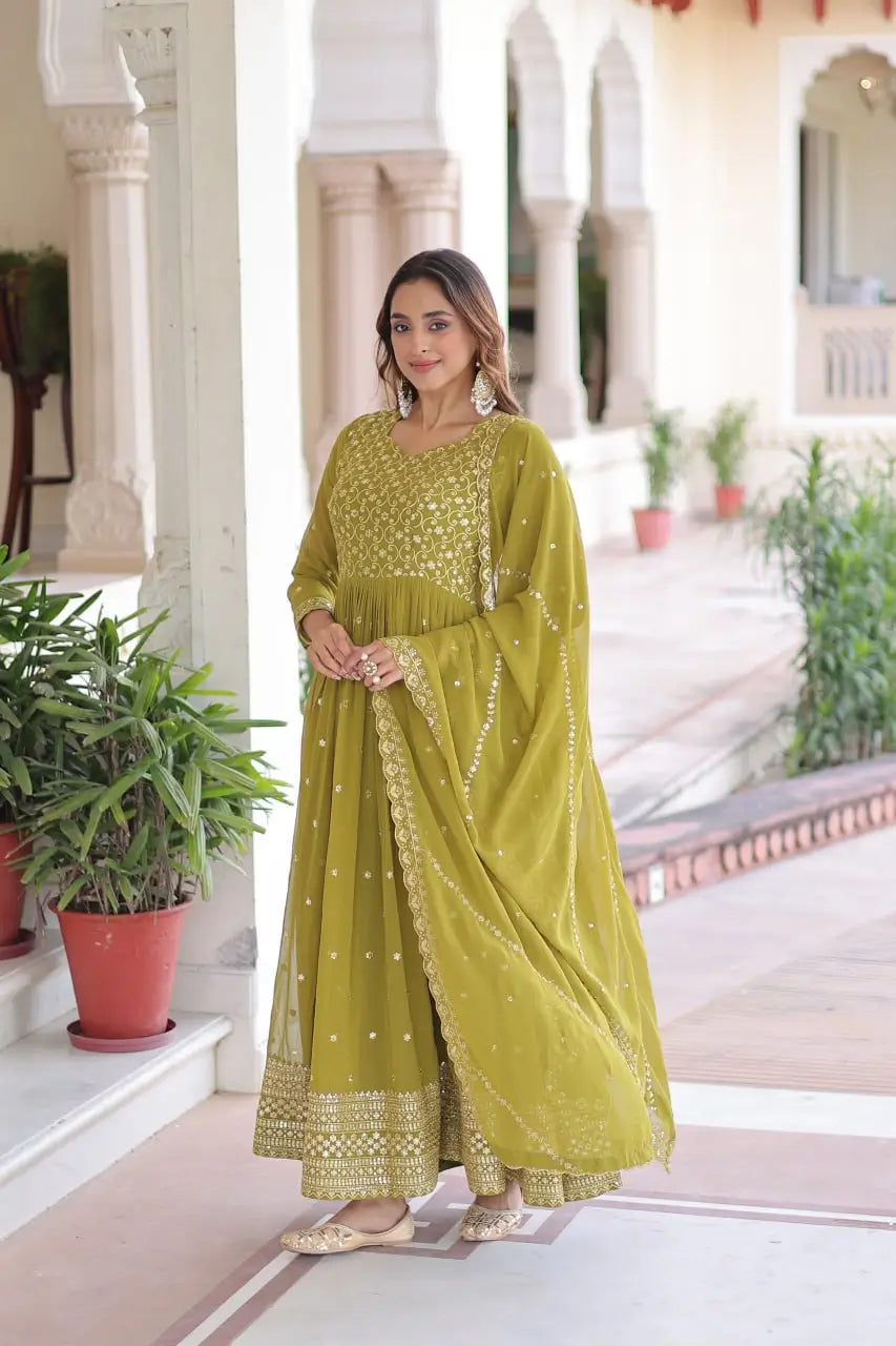 Embroidered Georgette Festive Gown Set