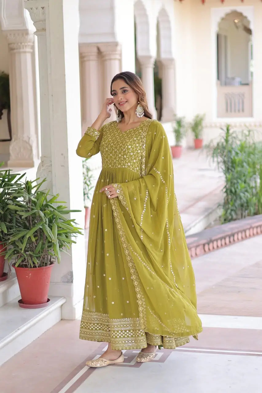 Embroidered Georgette Festive Gown Set