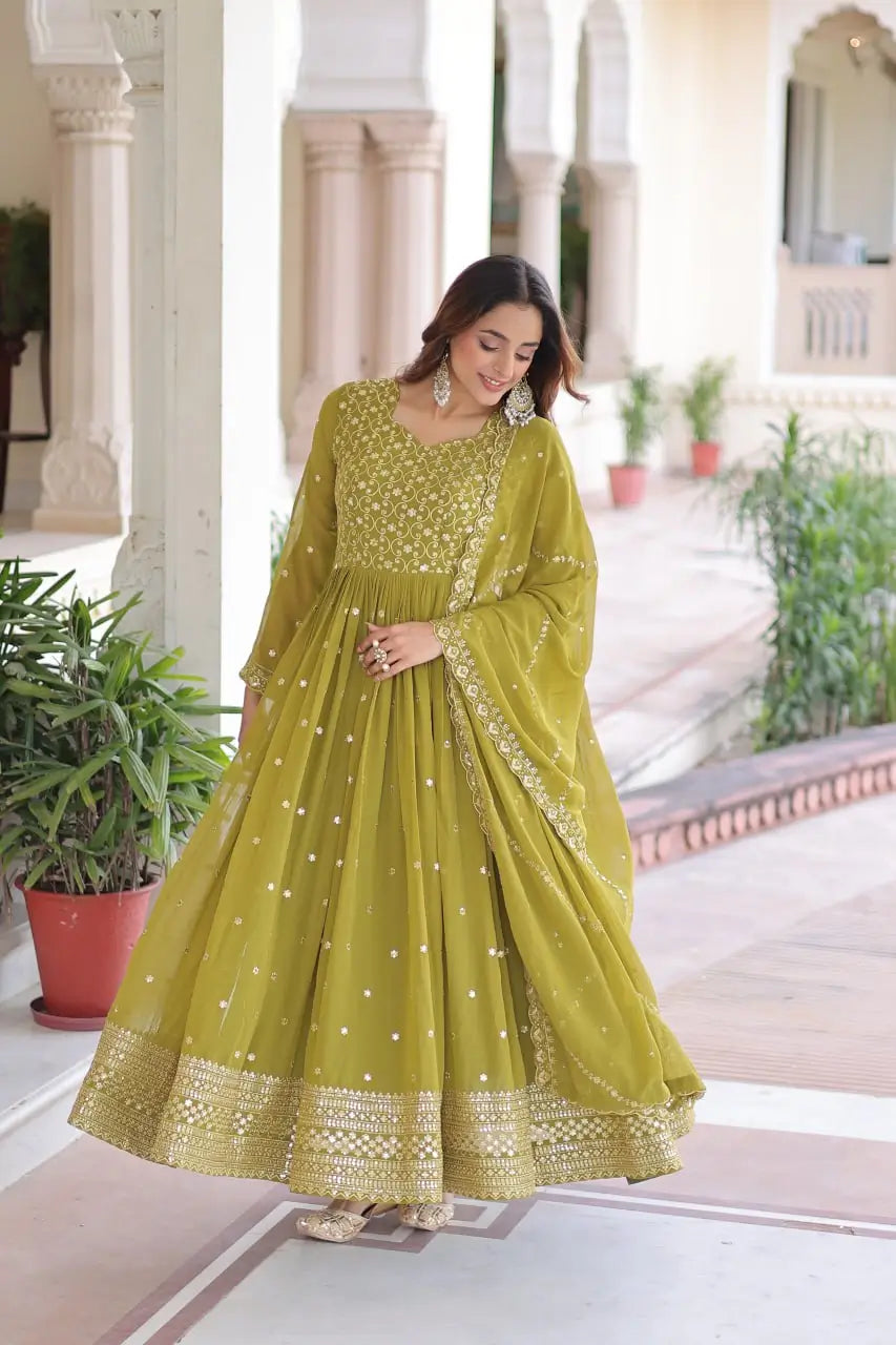 Embroidered Georgette Festive Gown Set
