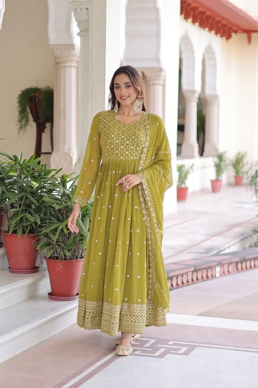 Embroidered Georgette Festive Gown Set