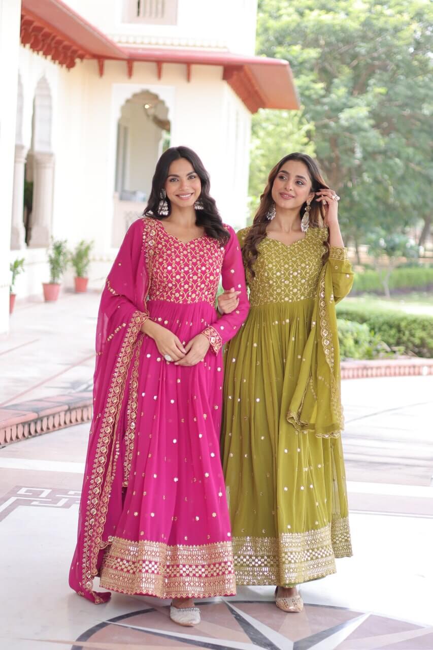 Embroidered Georgette Festive Gown Set