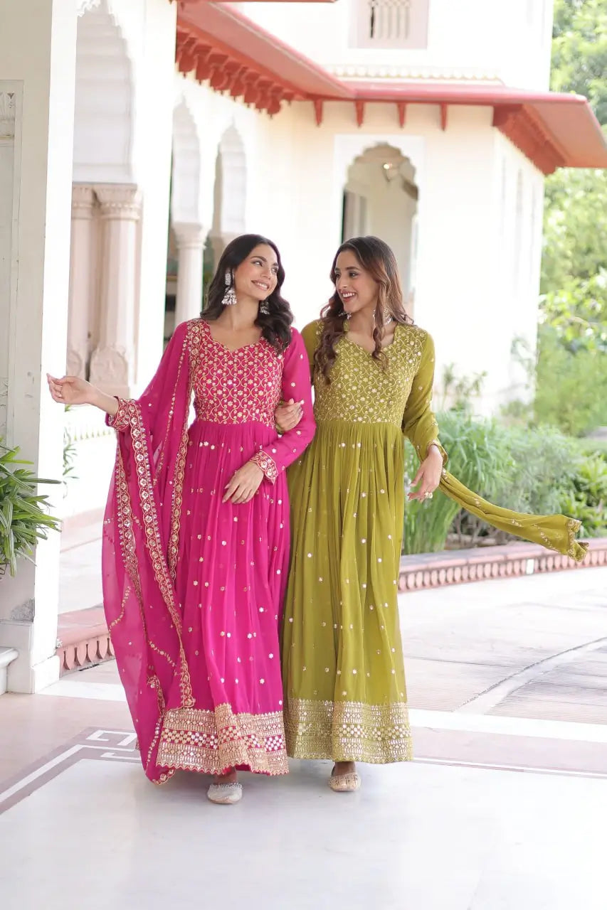 Embroidered Georgette Festive Gown Set