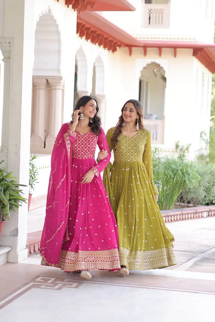 Embroidered Georgette Festive Gown Set