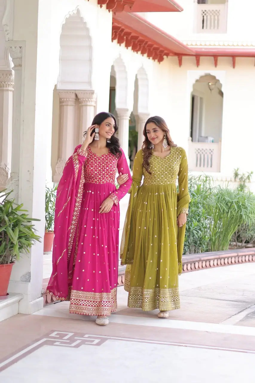 Embroidered Georgette Festive Gown Set