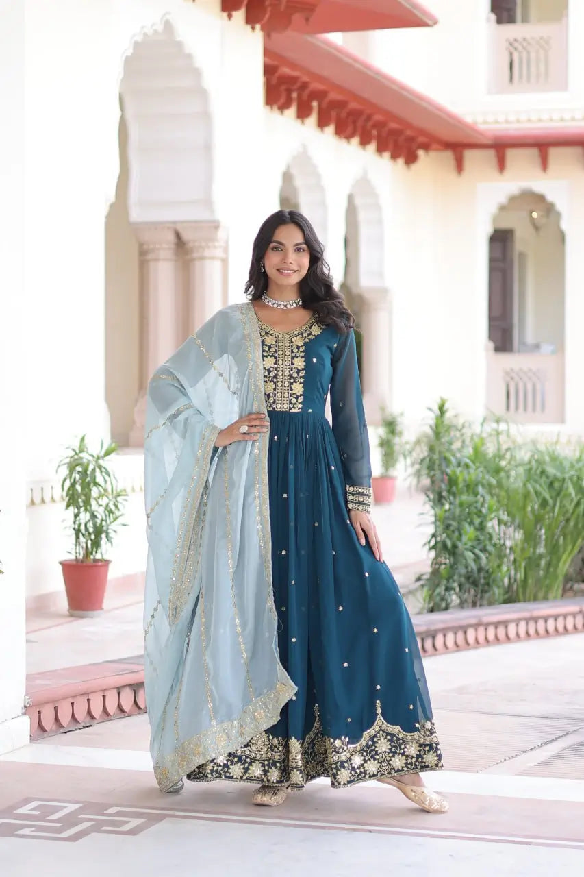 Embroidered Georgette Festive Gown Set
