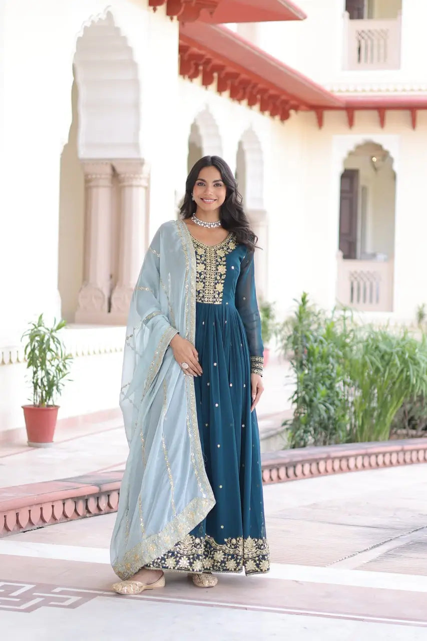 Embroidered Georgette Festive Gown Set