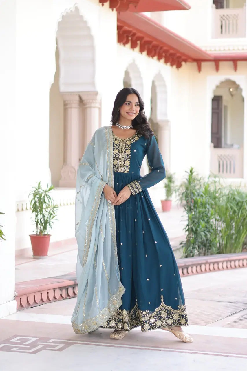 Embroidered Georgette Festive Gown Set
