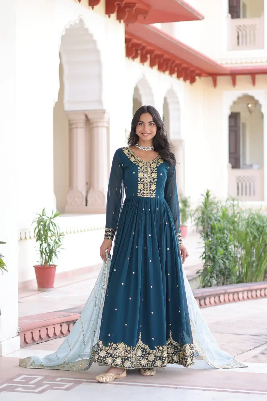 Embroidered Georgette Festive Gown Set