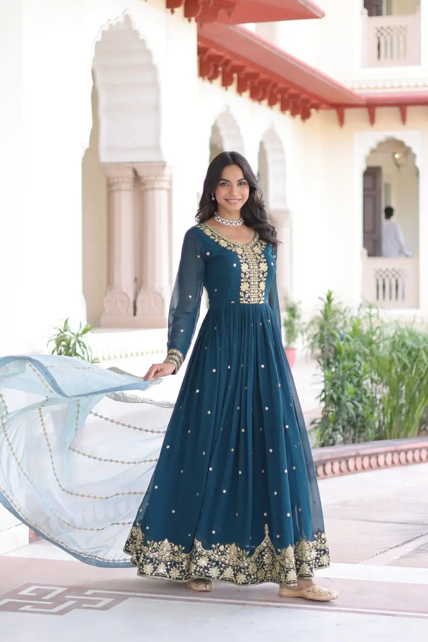 Embroidered Georgette Festive Gown Set
