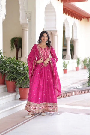 Embroidered Georgette Festive Gown Set
