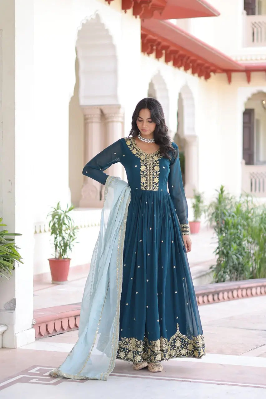 Embroidered Georgette Festive Gown Set