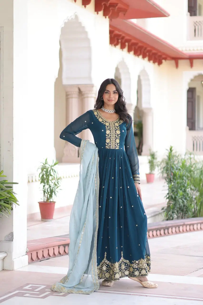 Embroidered Georgette Festive Gown Set