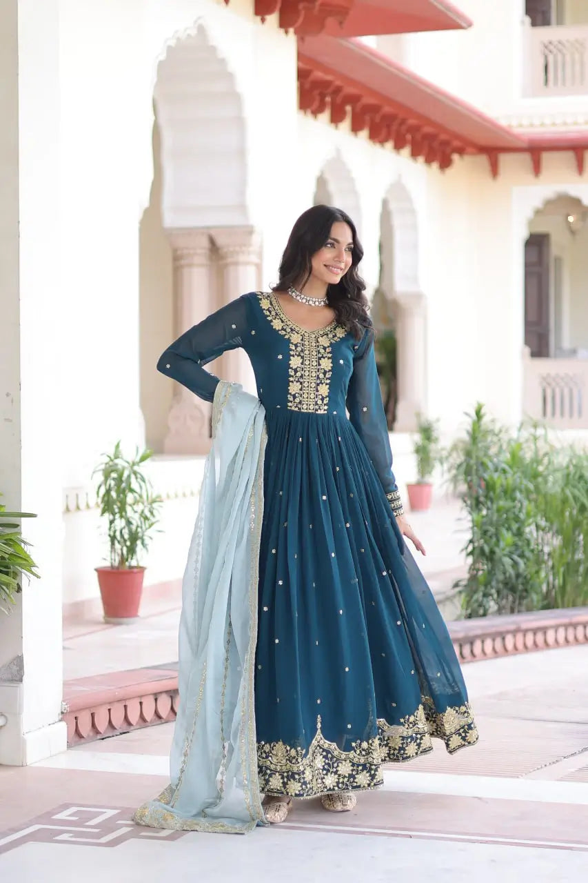 Embroidered Georgette Festive Gown Set