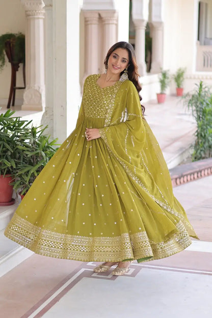 Embroidered Georgette Festive Gown Set