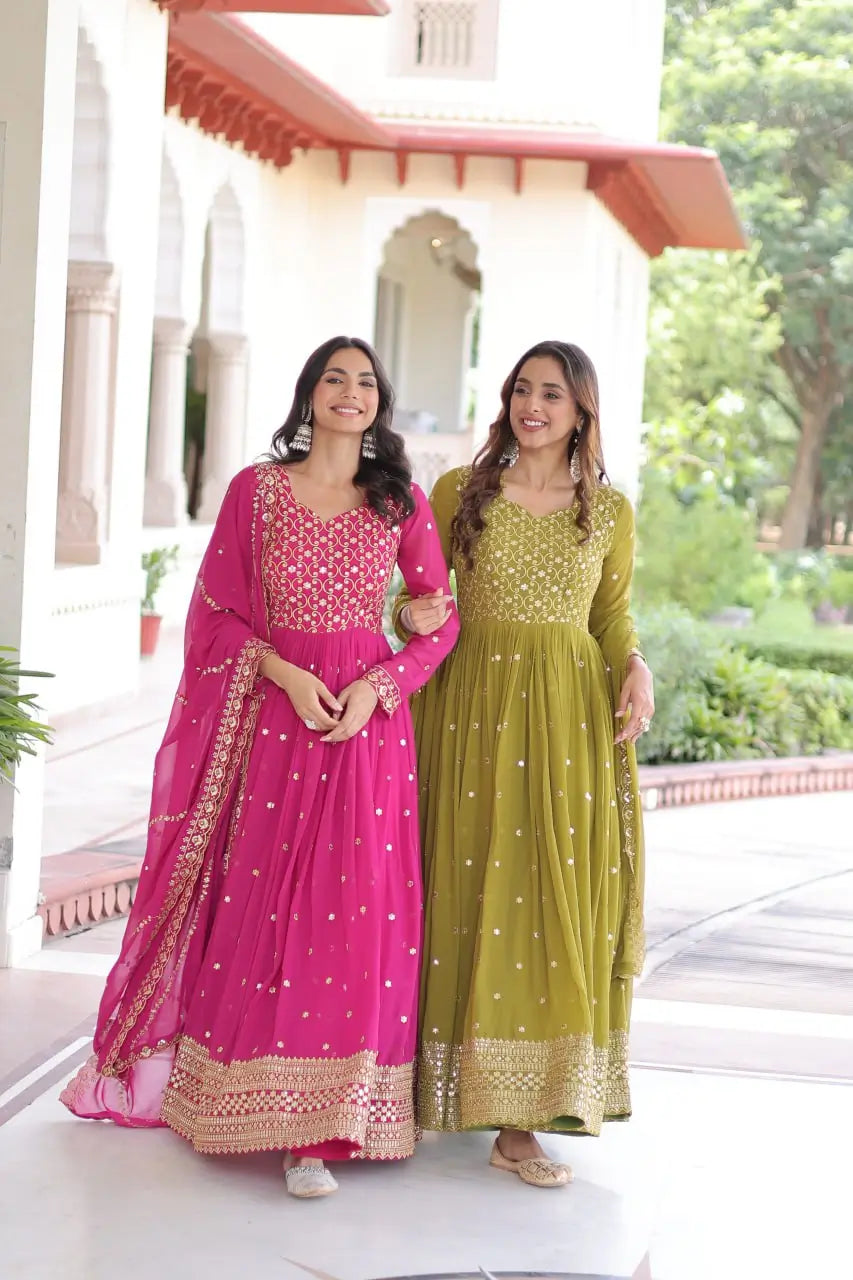 Embroidered Georgette Festive Gown Set