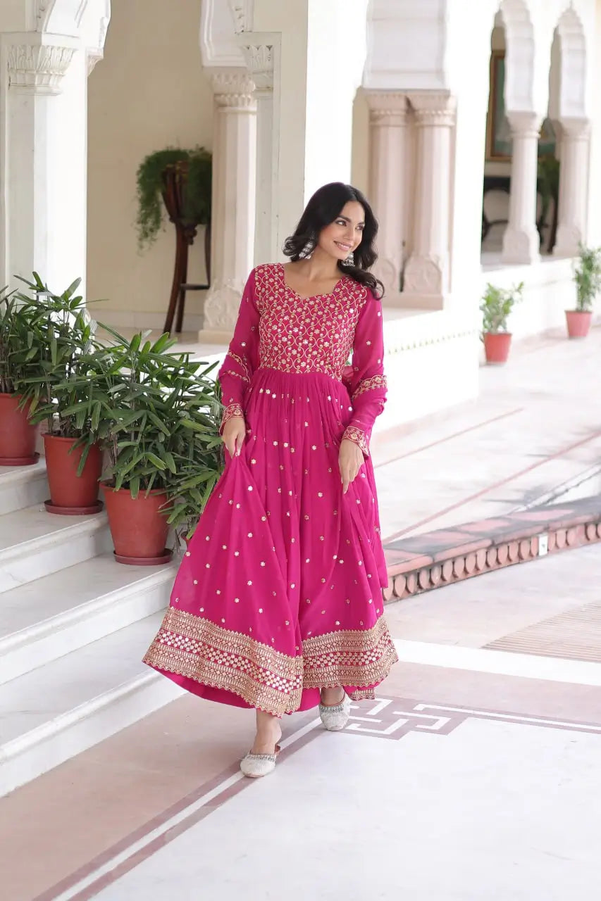 Embroidered Georgette Festive Gown Set
