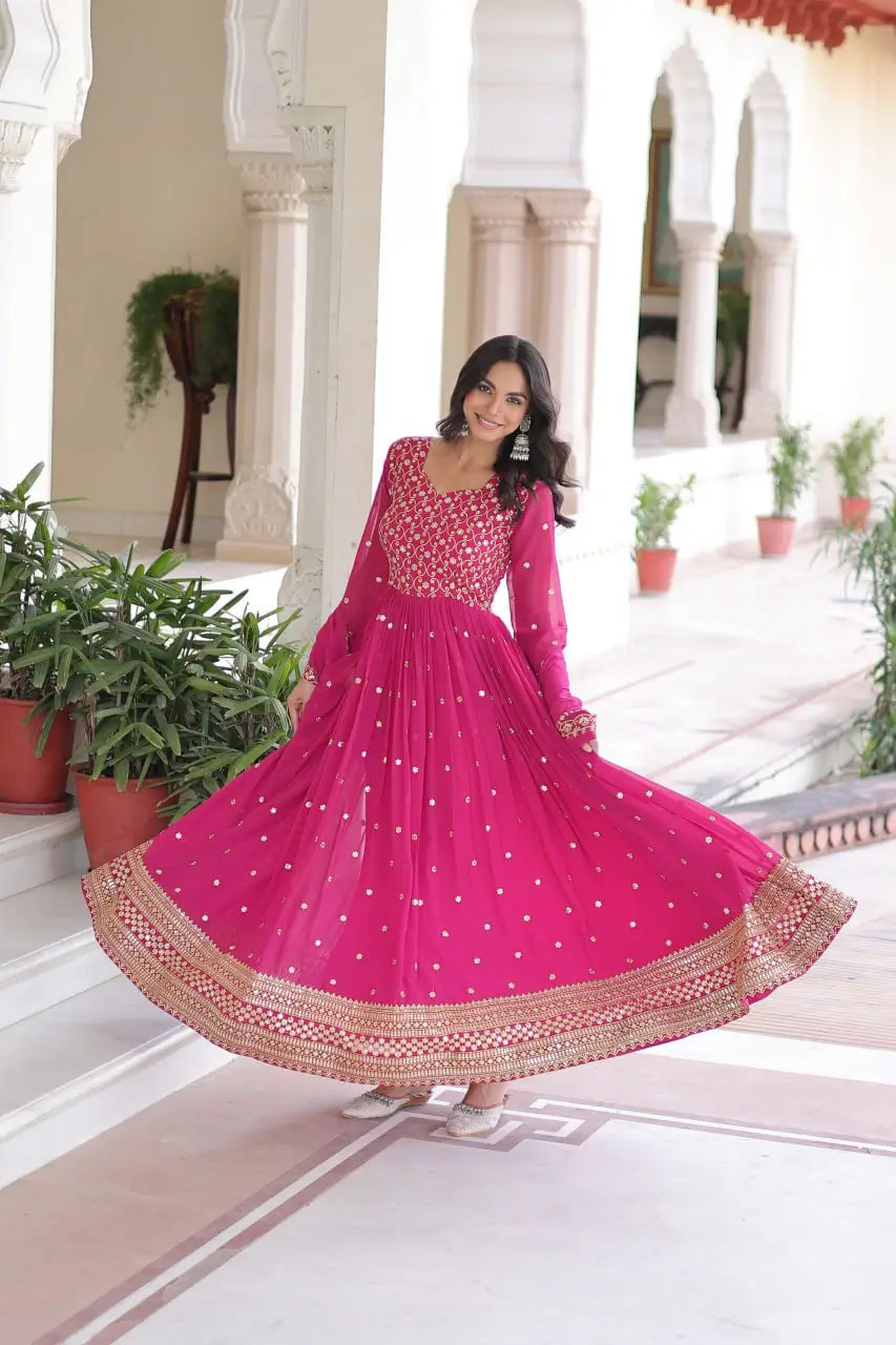 Embroidered Georgette Festive Gown Set
