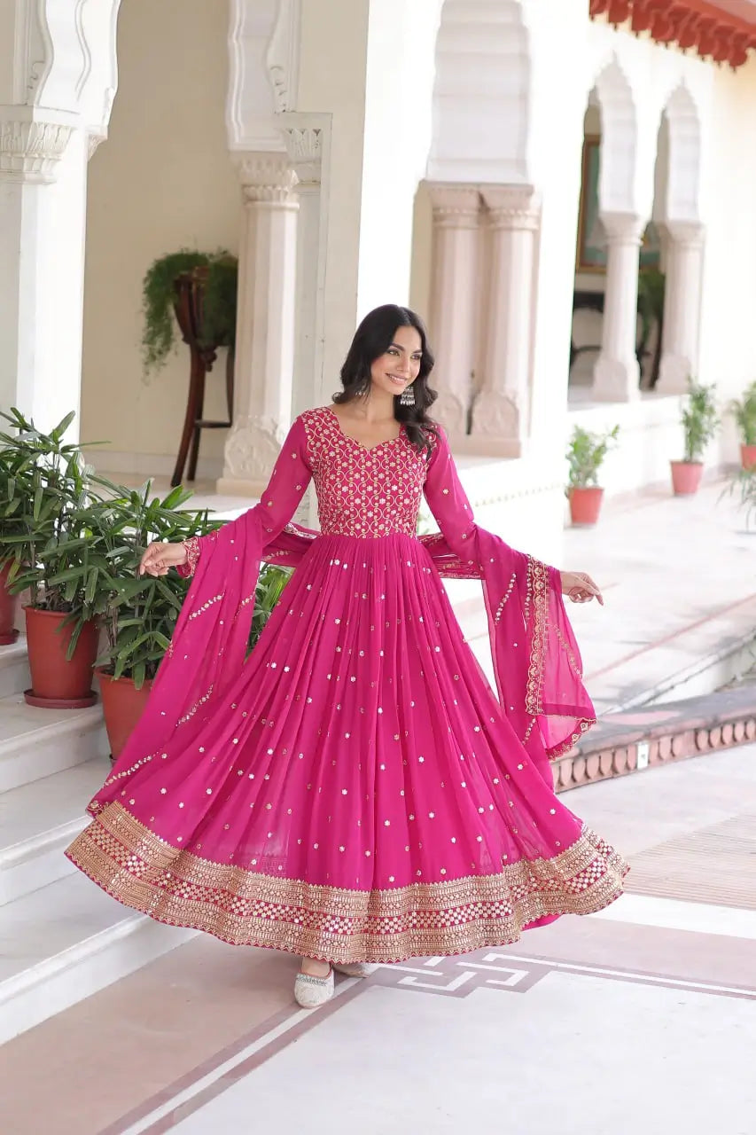 Embroidered Georgette Festive Gown Set