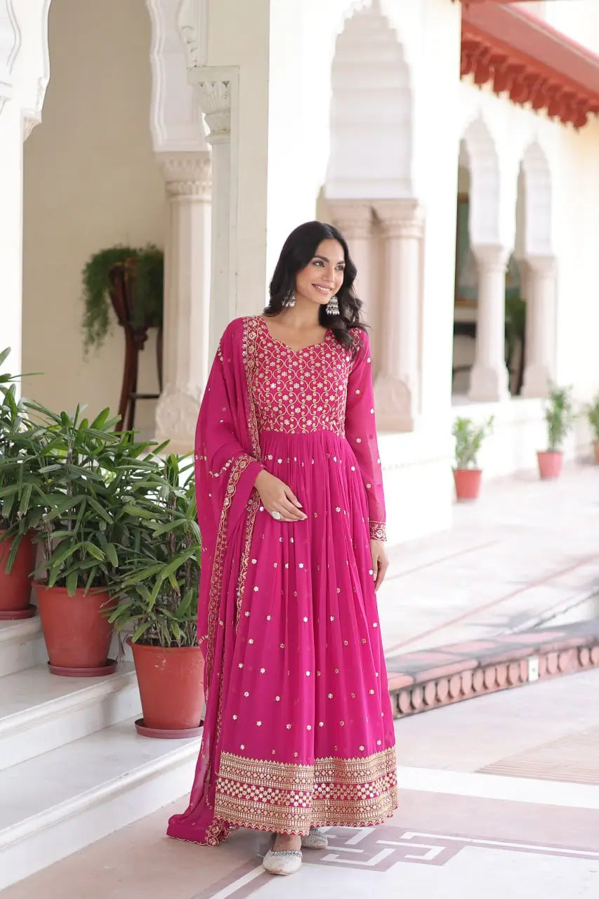Embroidered Georgette Festive Gown Set