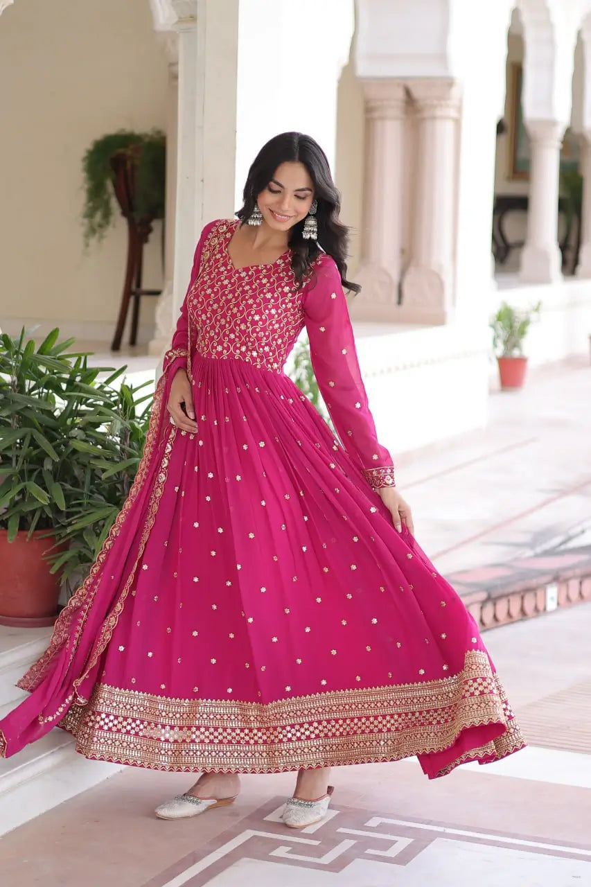 Embroidered Georgette Festive Gown Set