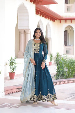 Embroidered Georgette Festive Gown Set