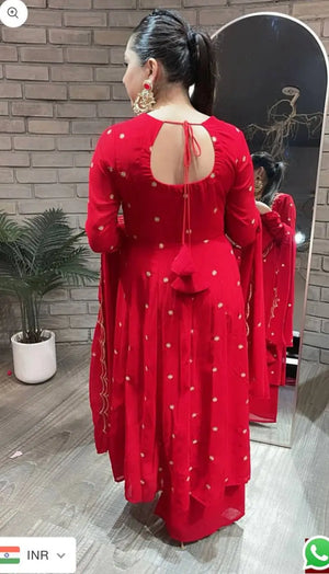 Embroidered Georgette Gown Palazzo Set with Dupatta